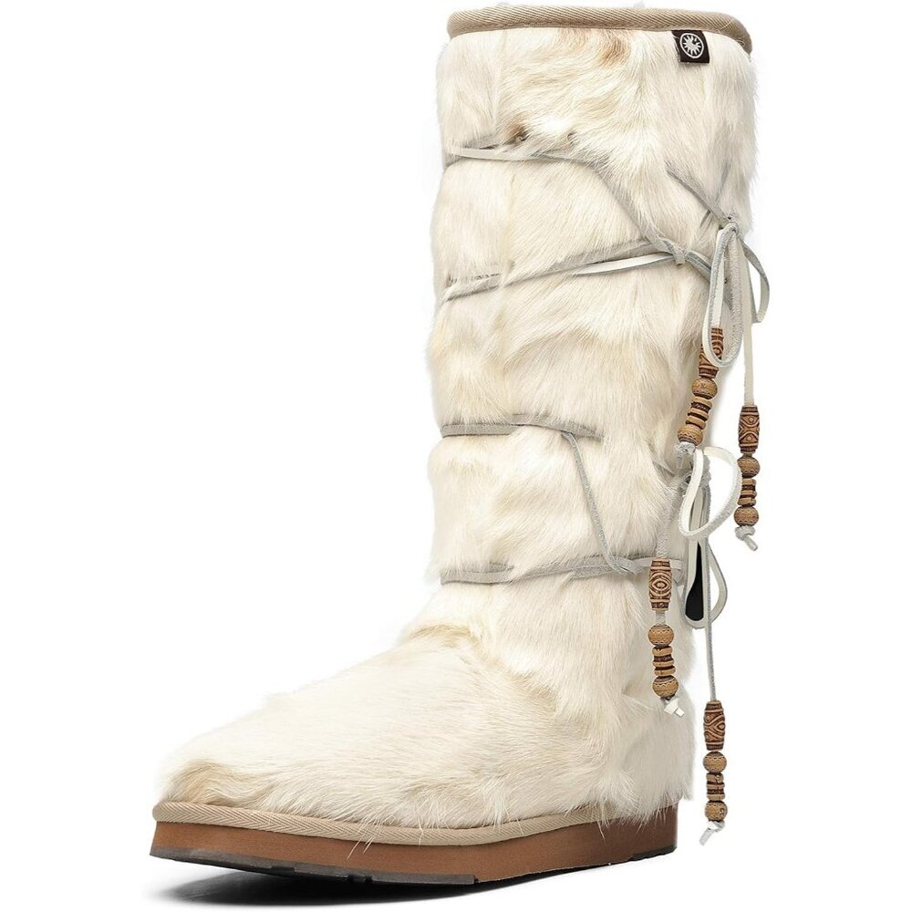 ⚡Women's White Comfort Suede Fur Shearling Stylish Knee High Winter Snow Boots